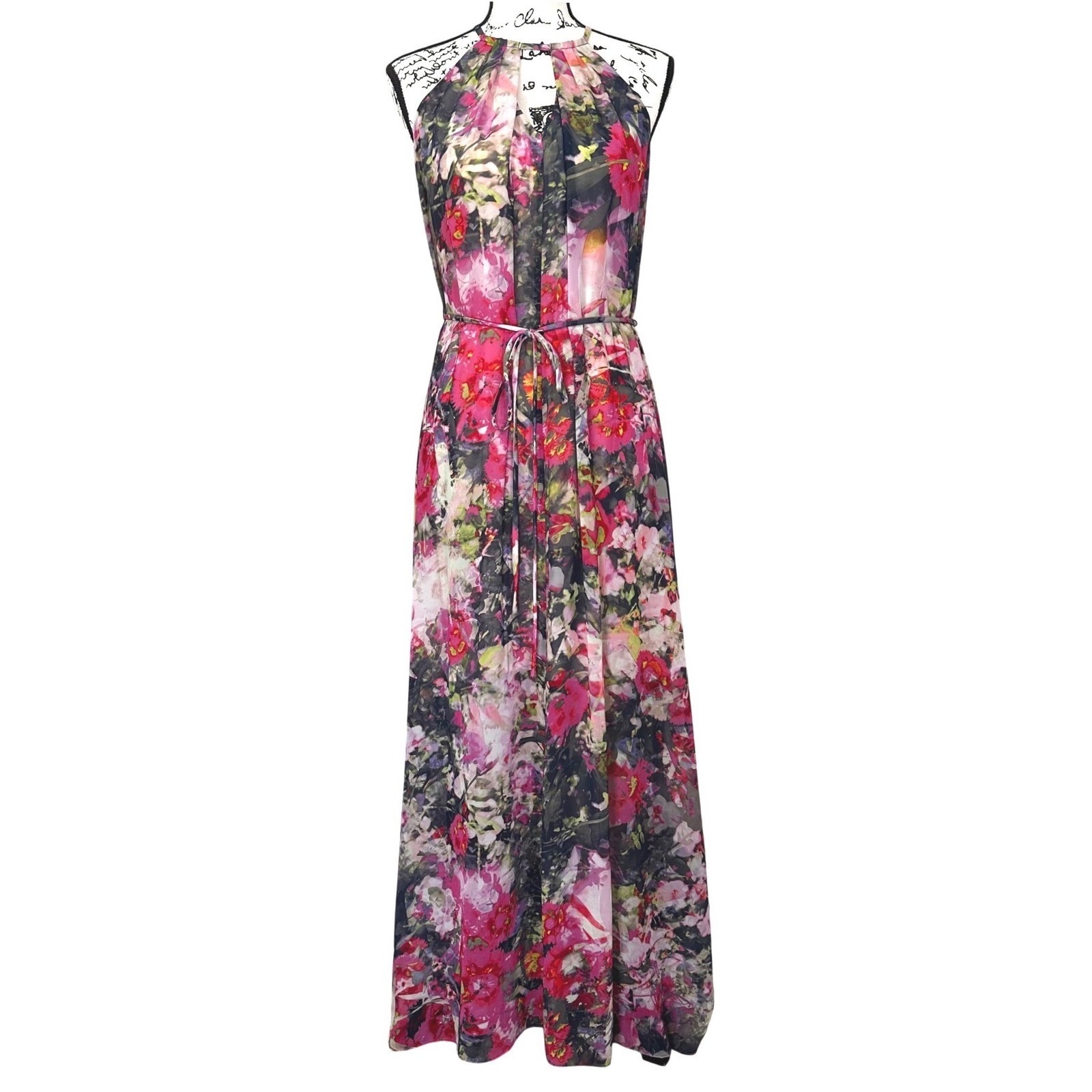 Maggy London Sleeveless Floral Maxi Dress Women's Size 4 Halter Style Sundress